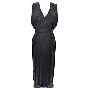 Vintage Talbots Black Velvet Midi Dress | Sleeveless V-Neck